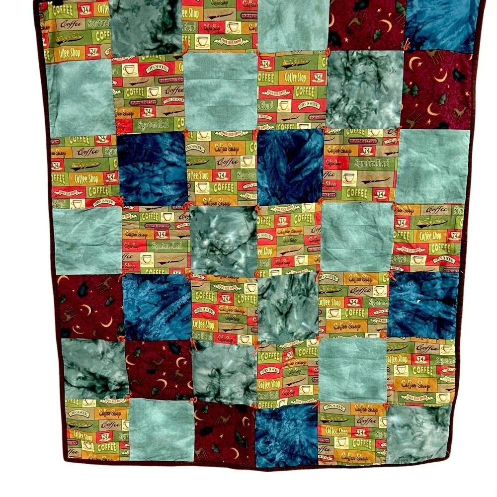 Handmade‎ Coffee Quilt Reversible Handbag Print 40x36 Cottage Throw